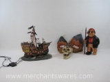 Pirate Theme Decorative Items includes Working Lemax Animated Pirate Ship, Needs Cosmetic Repair,