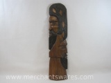 Hand Carved Wood Two Face Wall Art, approx 26.5 inches Tall
