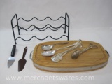 Entertainment Items, Metal Wine Rack, Williams and Sonoma Bamboo Cutting Board and Assorted Serving