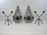 Four Black Metal Double Candle Holders, 2 Table Top, 2 Wall Hanging