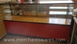 Red, Black, Glass and Solid Wood Display Cabinet, Glass Shelves, Six Drawers for Storage, measures
