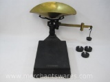 Antique Detecto Cast Iron Platform Scale, Single Beam Brass with weights, The Jacobs Bros. Co. Inc.
