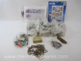 Crafting Supplies in 3 Bin Clear Organizer includes 2 Cross Stitch Kits, Beads, Chains and Links,