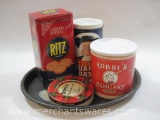 Metal Tins and Coca-Cola Tray, Ritz Square Tin, Quacker Oats and more
