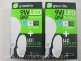 Two 4 Packs Greenlite 9W LED Bulbs, 60 W Equivalent, Each with LED Nitelite