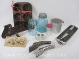 Household Items includes Antique Wood Stereoscope, Atlas E-Z Seal Bail Top Jar, Glass Salt and