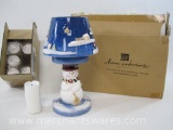 Home Interiors Ceramic Christmas Snowman Candle Holder Stand and Shade, Plus 8 Candle Impressions