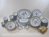 Case of Vintage Chinese Jingdezhen Blue White Porcelain Rice Grain Dinnerware and Serving Pieces,