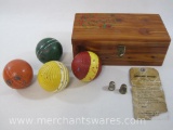 Ceder Wood Sweetheart Trinket Box with 4 Croquet Balls and a Thimble
