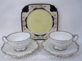 Two Hutschenreuther China Sylvia Pattern Cups and Saucers with Moriyama Square Plate