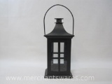 Square Black Metal Candle Lantern with Handle, approx 13 inches tall