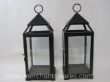 Pair of Square Black Metal Candle Lanterns, approx 19 inches Tall