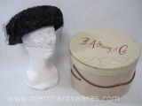 Black Weave Women's Round Brimmed Hat with Veil in B A Altman & Co. Hat Box, Size 22.5