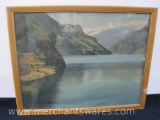 Wood Framed Lakeside Cabin Wall Art, approx 12 x 15 inches