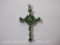Sterling Silver JTV Cross Necklace with Green Gemstones, 2.0 g total weight