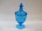 New Martinsville Glass Vintage Blue Glass Footed Candy Dish with Lid, 1 lb 4 oz