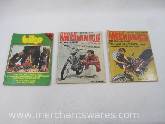 Three Motorcycling Magazines includes Bike, Early Summer 1972, Two Cycle Mechanics Quarterly, Winter