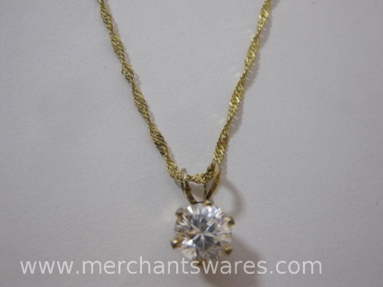 14K Gold Chain Necklace (1.5 g) with CZ Pendant