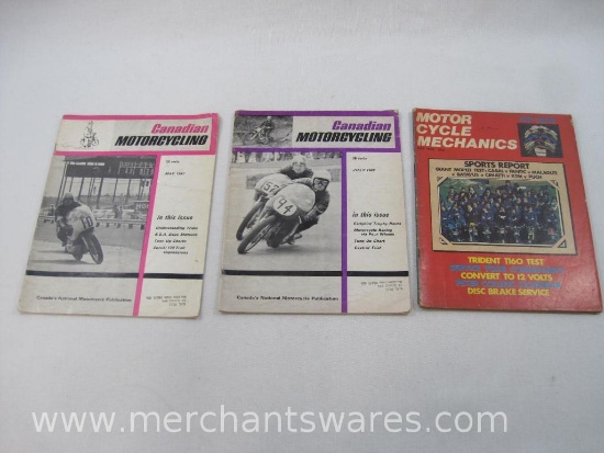 Three Motorcycling Magazines including Two Canadian Motorcycling, May, July 1967, Motor Cycle