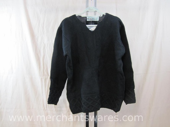 Aran Crafts Ireland 100% Merino Wool Pull Over Knit Cardigan, Black, Size: XL, 1 lb 7 oz