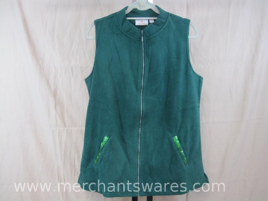 Quacker Factory Hunter Green Bling Zip Fleece Sweatshirt with Sequin Accent, 1 lb