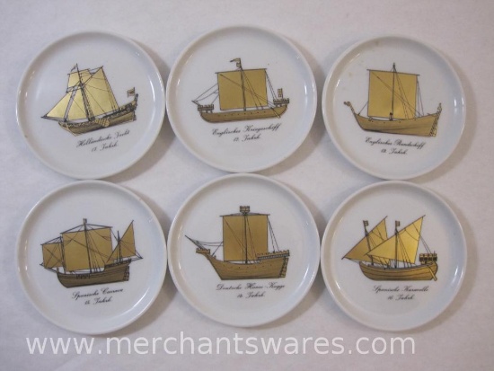 Set of Six Spanische Karavelle Ship Ceramic Coasters, 1 lb
