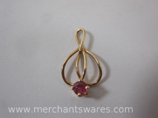 14K Gold Pendant with Red Gemstone, .4 g