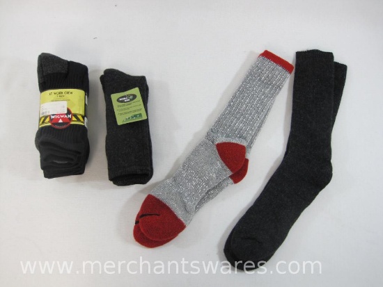 Two Pairs of Merino Wool Socks, Three Pack of Wigwam Large Socks, and one more pair, 10oz