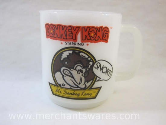 1981 Donkey Kong Milk Glass Mug Starring Mr. Donkey Kong and The Brave Carpenter Mario, 1981