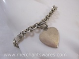 Sterling Silver Bracelet with Heart Charm, 18.4 g