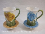 Two Flower Cup and Saucer Sets: Lenwile Ardalt Cup & Saucer, 6515 A & C, 1 lb 5 oz