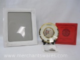 Chokin Art Collectible 24KT Gold Rim Happy Birthday Plate and Russ White 11x14 Bisque Standing