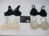 Four Barely Breezies Seamless Lace Front Under Wire Bras, 38C, Nude, Champagne and 2 Black, 1 lb