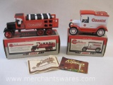 Two ERTL Costal Diecast Coin Banks including 1913 Ford Model T and 1925 Kenworth Stake Truck w/