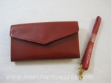 Lee Sands Red Eel Skin Wallet with Crossbody Strap, 8 oz