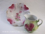 Two Vintage German Ceramic Pieces including Flower Pitcher and Large Scalloped Bowl/Basin, 2 lbs 4
