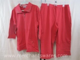 Sport Savvy Red Stretch French Terry Jacket and Crop Pant Set with Stud Accent, Size: XL, 1 lb 14 oz