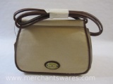 New Etienne Aigner Canvas Purse with Brown Leather Straps and Trim, 12 oz
