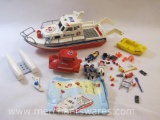 Playmobil Rescue Boat Playset and Accessories, 1990s-2000s, see pictures for included pieces, 2 lbs