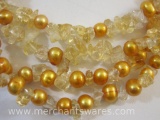 Ross Simons Heavy Orange Pearl and Gemstone Multistrand Necklace with Sterling Silver Clasp