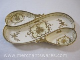 Vintage Japan Moriyama Mori-Machi Divided Dish with Raised Gold Pattern, made in Japan, 14 oz