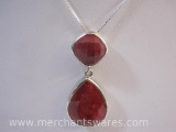 Teardrop Pendant on Sterling Silver Necklace with Red Gemstones