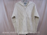 Aran Crafts Ireland 100% Merino Wool Zip with Hood Cable Knit Cardigan, Natural, Size: Large, 1 lb