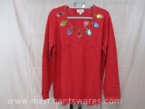 Quacker Factory Red Sequin and Bead Christmas Lights Knit Pullover Sweater, Size: Large, 14 oz