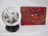 Reverse Painted Glass Globe with Stand in Brocade Box, 1 lb 12 oz