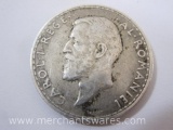1912 Silver Romania 2 Lei Coin, 9.8 g