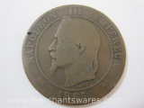 1865 France 10 Centimes Napoleon III Empereur Coin