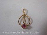14K Gold Pendant with Red Gemstone, .4 g