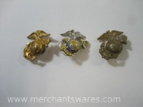 Three US Marines Insignia including Two Tone Cap Pin and Two Gold Tone Pins
