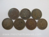 Seven US Indian Head One Cent Coins from 1900-1906